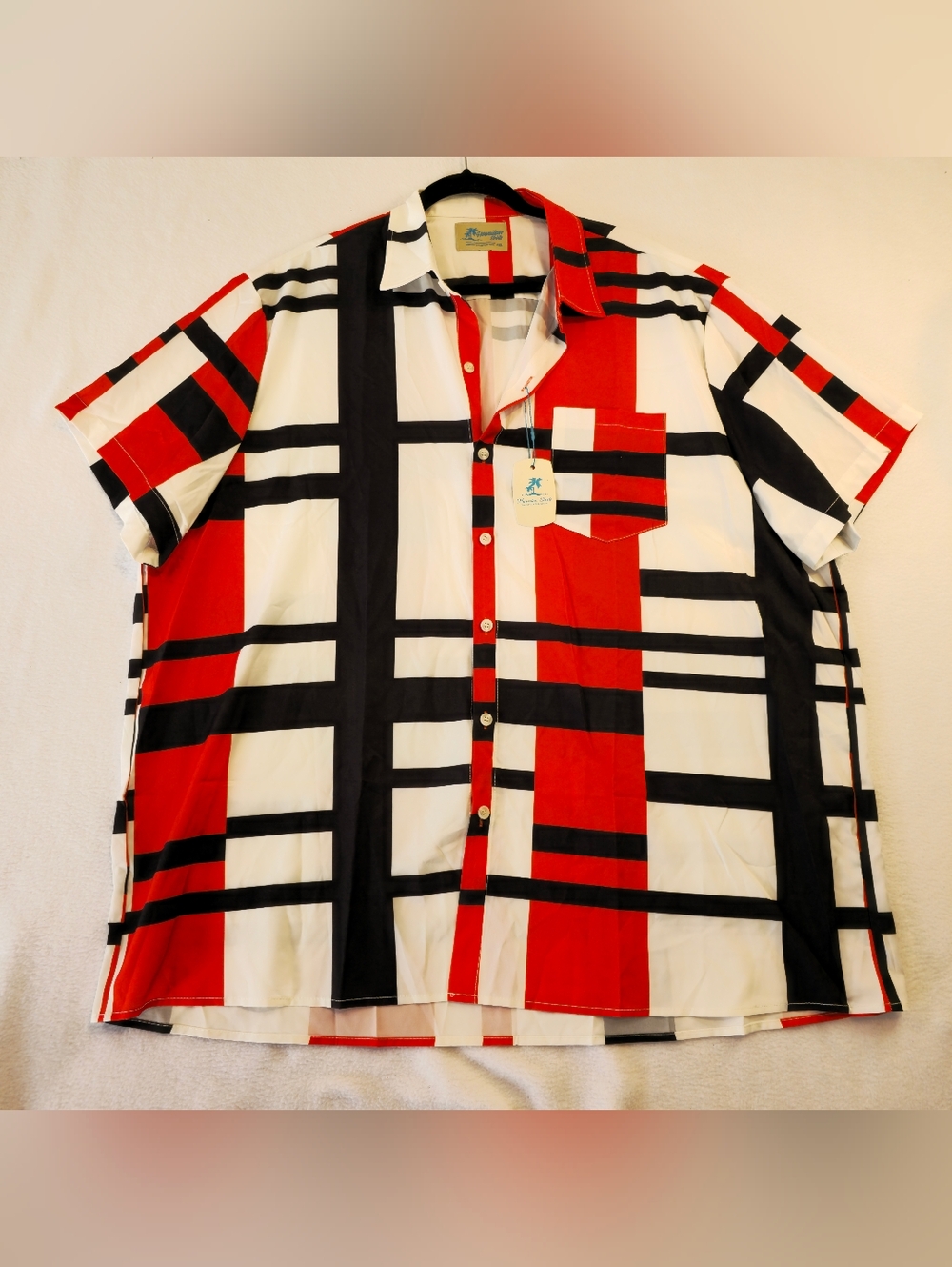 Hawaiian Shirts Men's Short Sleeve Button-Up Shirt - Red, Black & White Size 4XL